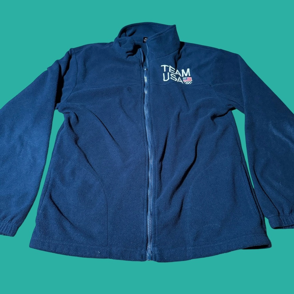 Team USA Fleece Jacket Large Mens Blue Full Zip Olympic Embroidered